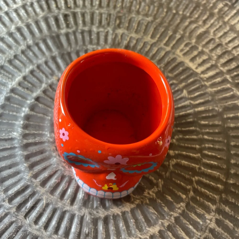 Small tealight holder or planter day of the dead skull Handpainted ceramic